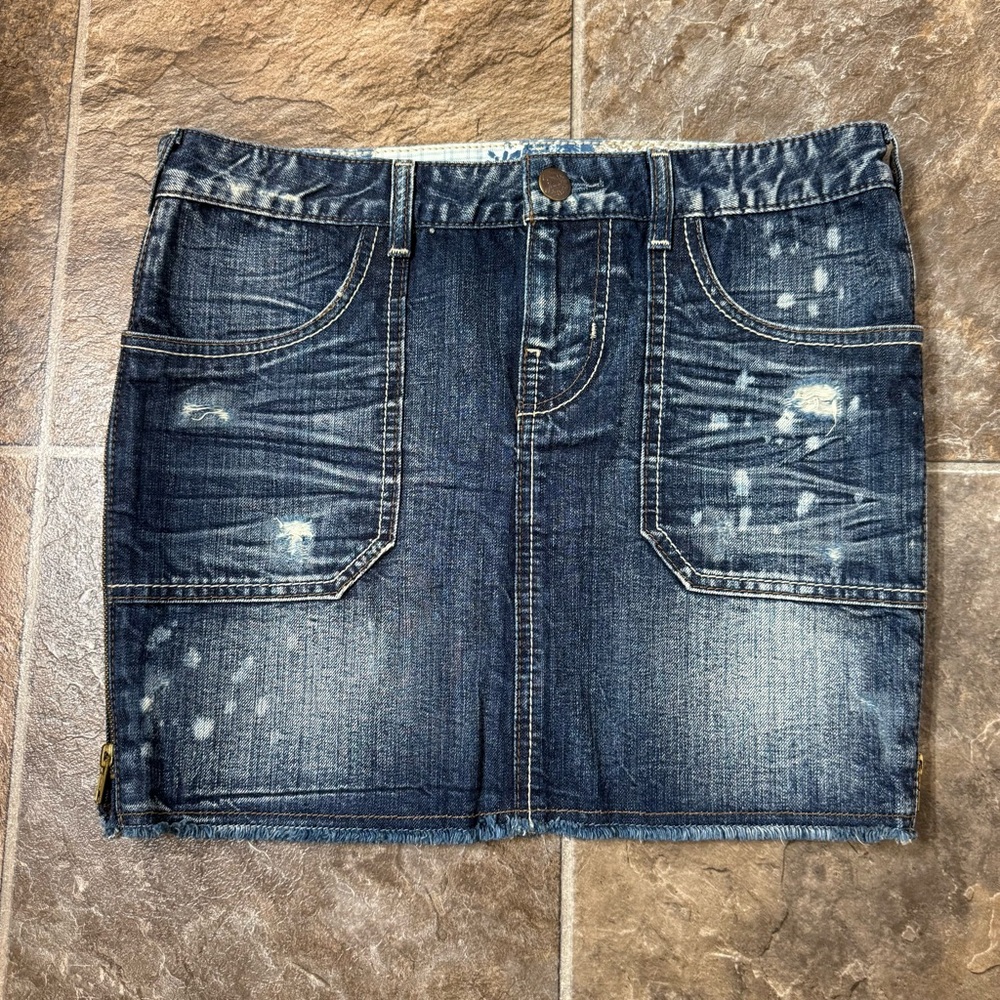 Guess Destroyed Denim Zip/Slip Mini Skirt Size 28